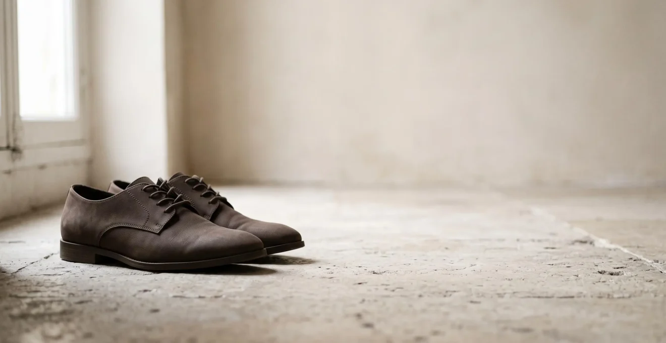 Paire de chaussures vegan élégantes posées sur un sol texturé, illustrant une alternative de style au cuir animal