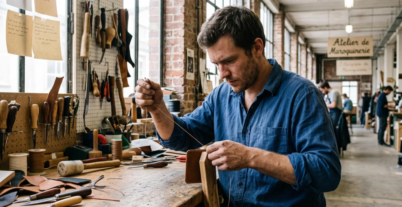 Homme concentré lors d'un atelier de création artisanale dans un loft