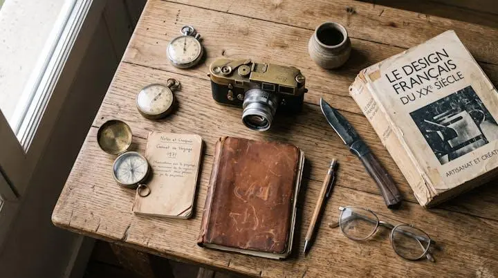 Sélection d'objets cadeaux originaux disposés sur une table en chêne